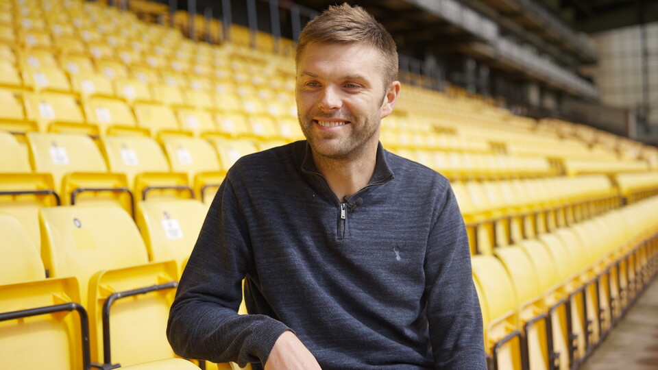 Club CEO Matt Hanocck sat in Vale Park Lorne Street seats